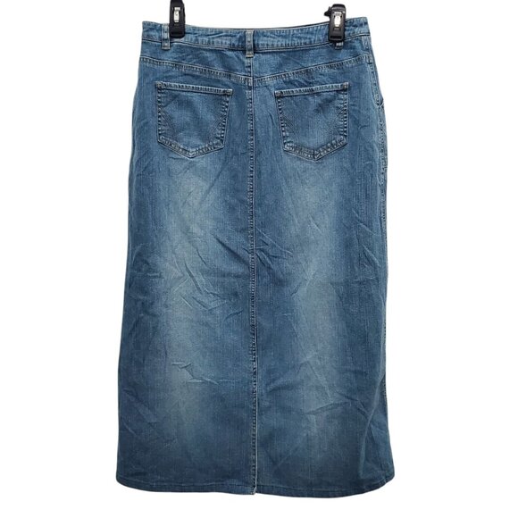Ruff Hewn Women's Medium Wash Distressed Denim Maxi Long Pencil Jean Skirt Sz 10 - Picture 8 of 8